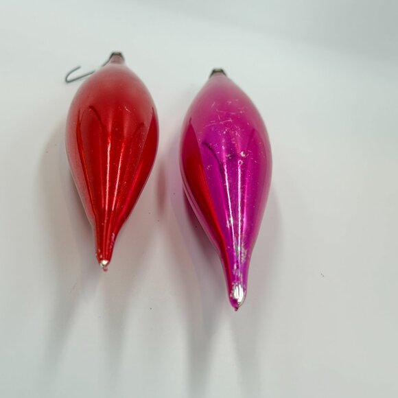 2 Vtg Poland Mercury Glass Teardrop Icicle Christmas Ornaments 8.5" Fuschia Red - Picture 3 of 15